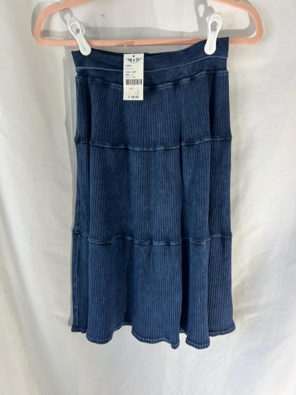 NWT Women’s HARD TAIL Navy* Tiered Ribbed Foldover Circle Midi Skirt